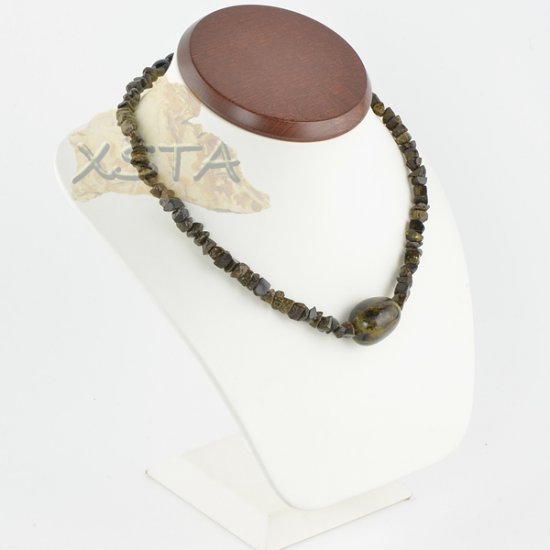 Baltic amber blacl green necklace irregular 